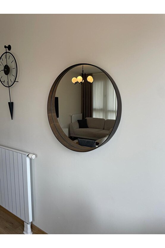 70 cm Ceviz Ahşap Çerçeveli Dekoratif Kavis Ayna