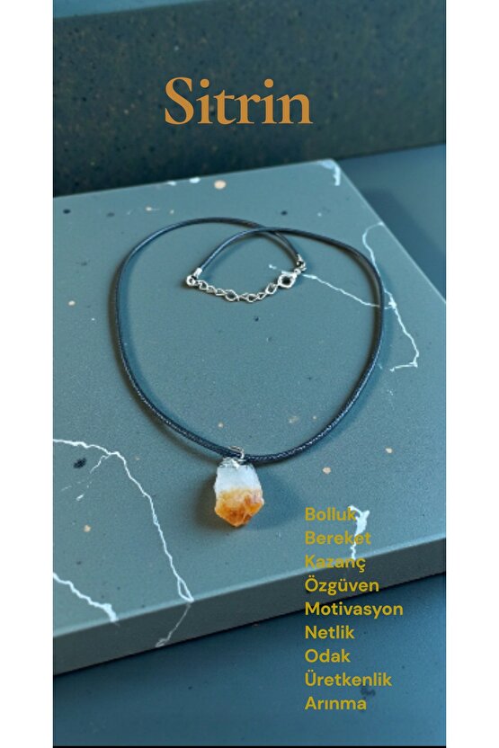 Doğal Taş SİTRİN Çelik Zincir Ipli Kolye