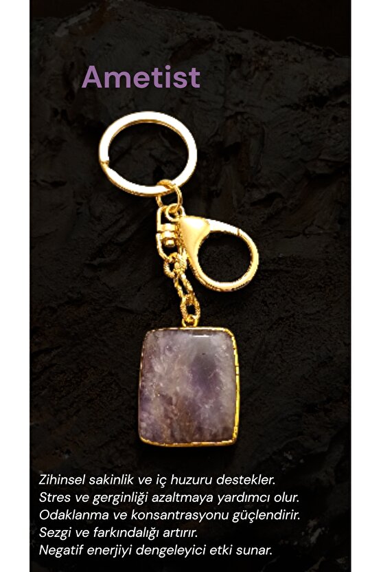 Doğal Taş AMETİST Anahtarlık 3.5×5 cm korma ve sakinlik