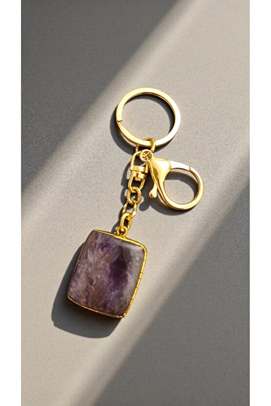 Doğal Taş AMETİST Anahtarlık 3.5×5 cm korma ve sakinlik