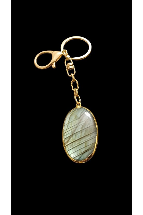 Doğal Taş Labradorit Anahtarlık 5×3 cm Nazar Koruma İçsel Güç
