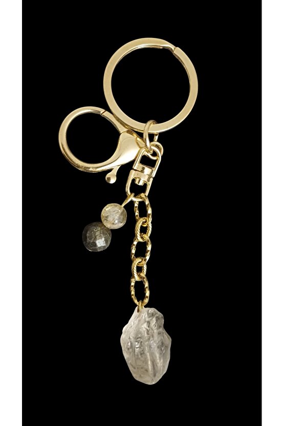 Doğal Taş Anahtarlık Kristal Kuvars Sitrin Pirit Para Bereket Koruma 8mm 2 cmm çelik zincir