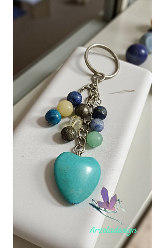 Doğal Taş Anahtarlık Bereket ve Koruma,Sitrin&Pirit para mıknatısı