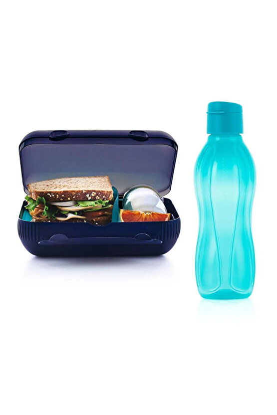 Eco Kolay Kapak Şişe 500ml Mavi + Tupperware Eco Ayraçlı Beslenme Kutusu Set