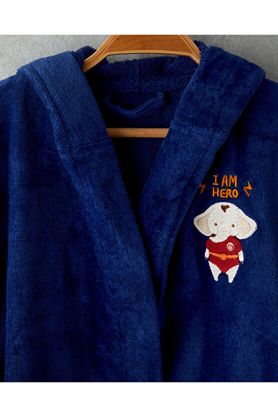 Elephant Kadife Çocuk Bornoz 4-6 Yaş Koyu Mavi