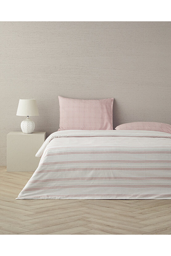 Floral Grid Pamuklu Çift Kişilik Nevresim Seti Gül Kurusu