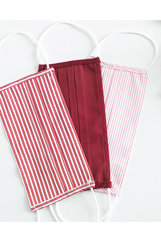 Stripes Pamuk Kumaş Maske Bordo