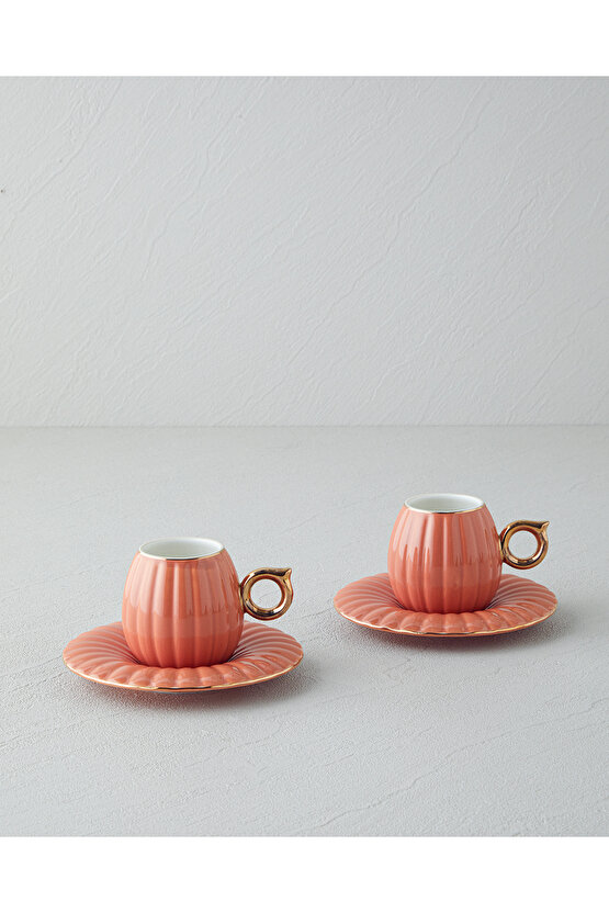 Polka New Bone China 4 Parça 2 Kişilik Kahve Fincan Takımı Terracotta