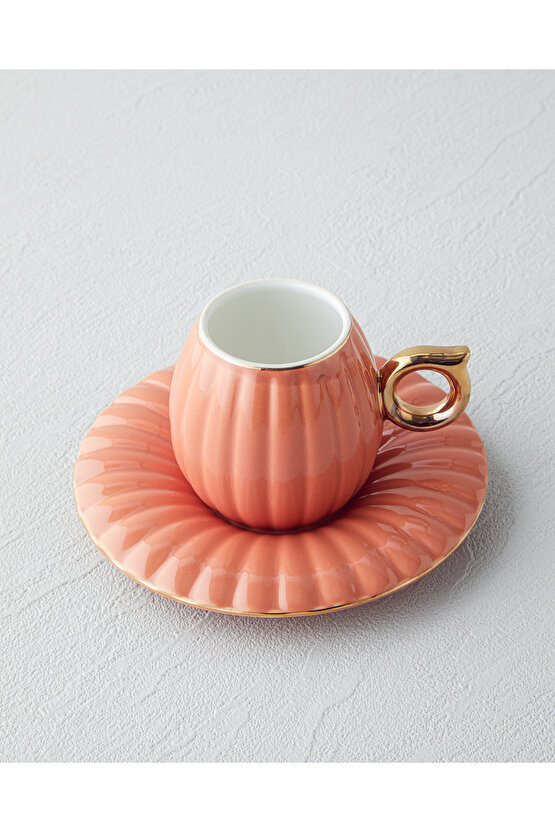 Polka New Bone China 4 Parça 2 Kişilik Kahve Fincan Takımı Terracotta
