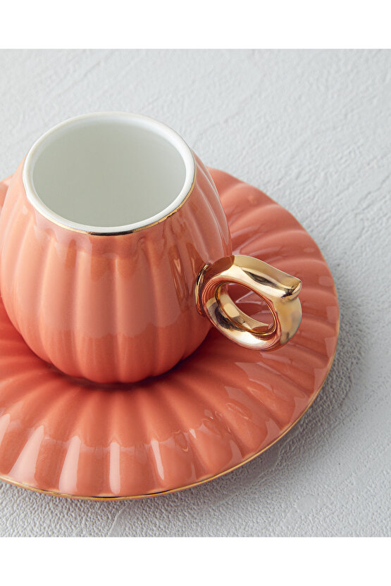 Polka New Bone China 4 Parça 2 Kişilik Kahve Fincan Takımı Terracotta