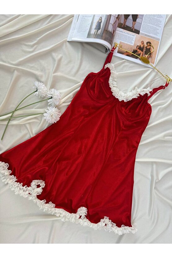 Kırmızı Kadife Gecelik Yılbaşı Özel