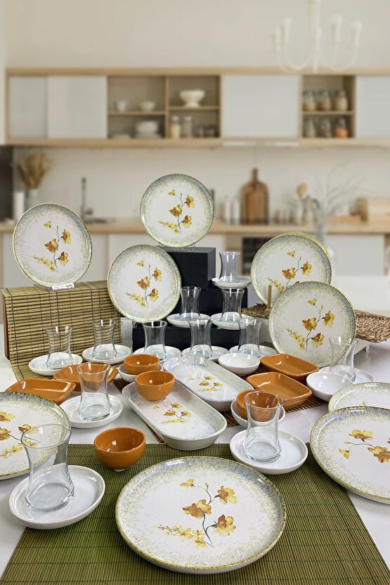 Sarı Çiçekli Kahvaltı Takımı 12 Kişilik 50 Parça
