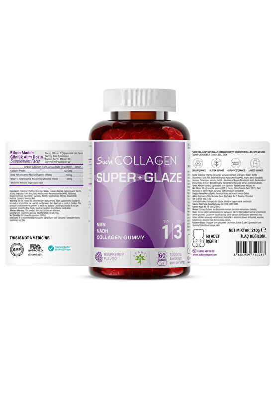 Super Glaze Tip I-III Kolajen + NMN + NADH  | 60 Adet Gummy