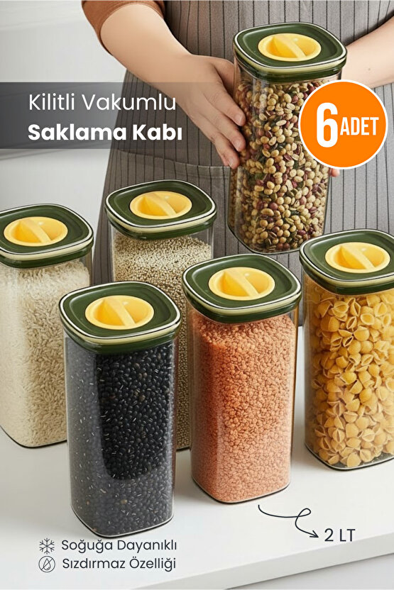 6lı Locko Kilitli Sızdırmaz Saklama Kabı Vakumlu Erzak Kabı 2L