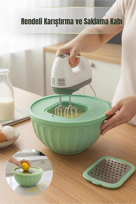Yeşil Rendeli Karıştırma Kabı Saklama Kabı ve Mikser Kabı