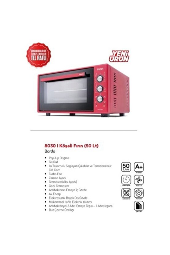 8030 50 Lt Timer Termostat Turbo Fan Çift Camlı Fırın