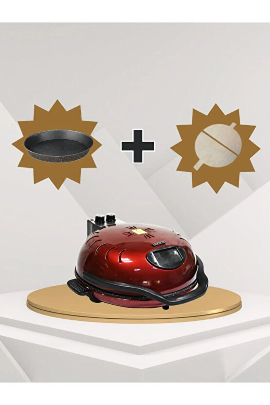 1500W Bordo Ekmek & Pizza Pişirme Makinesi (Pizza Küreği + Kesici + Tepsi Hediyeli)