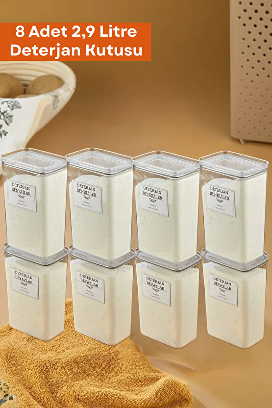 8li Deterjan Kutusuvakum Kapaklı Banyo Düzenleyici Saklama Kutusu 2.9 L Şeffaf Renk