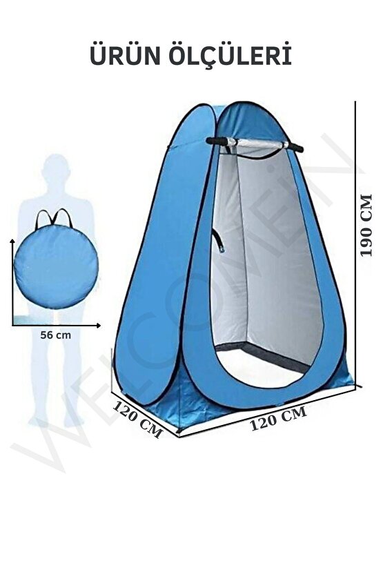 Otomatik Portatif Kamp&Plaj Duş Giyinme ve Tuvalet Çadırı 120 X 120 X 190 Cm