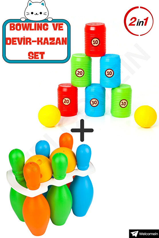 Oyuncak Çocuk Bowling Devir-Kazan Kutular Set-Eğitici Oyuncak-Aktivite-Gelişim