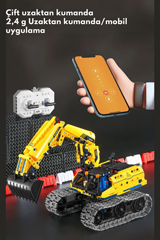 Oyuncak 430 Parça Telefon ve Kumanda Kontrollü Ekskavatör Robot ve Araba Yapı Oyuncak im Master 3in1