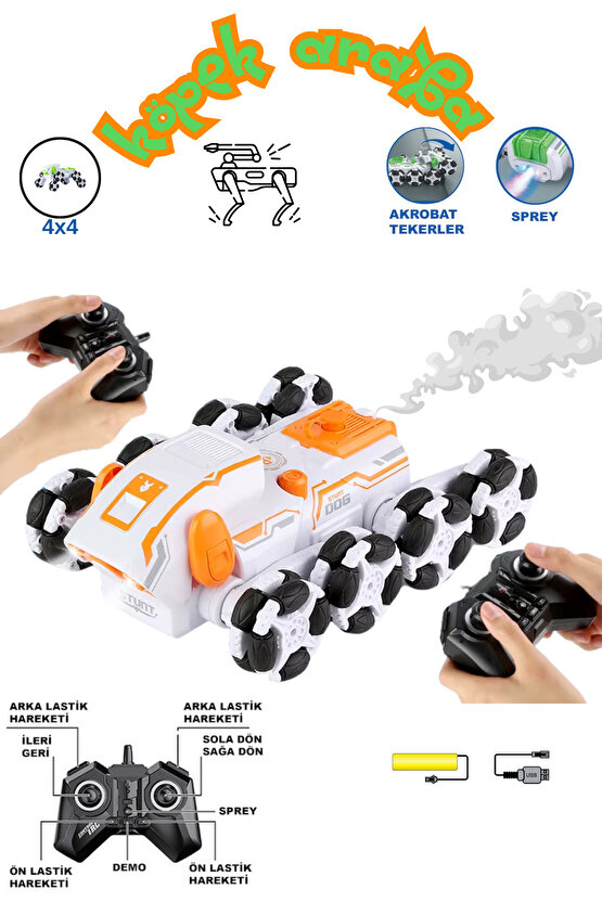 BUHAR ATAN 8 TEKERLEKLİ AKROBATİK FONSİYONLU ŞARJLI STUNT OYUNCAK ROBOT KÖPEK ARABA 3+