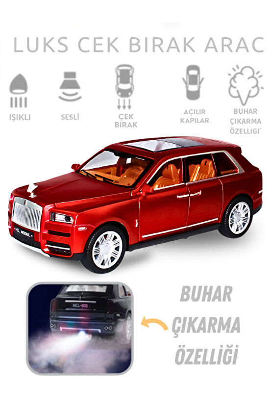Çek-Bırak Lüks RR Buhar Çıkaran Sesli Işıklı Kapıları ve Bagajı Açılabilen Oyuncak Araç Die-Cast