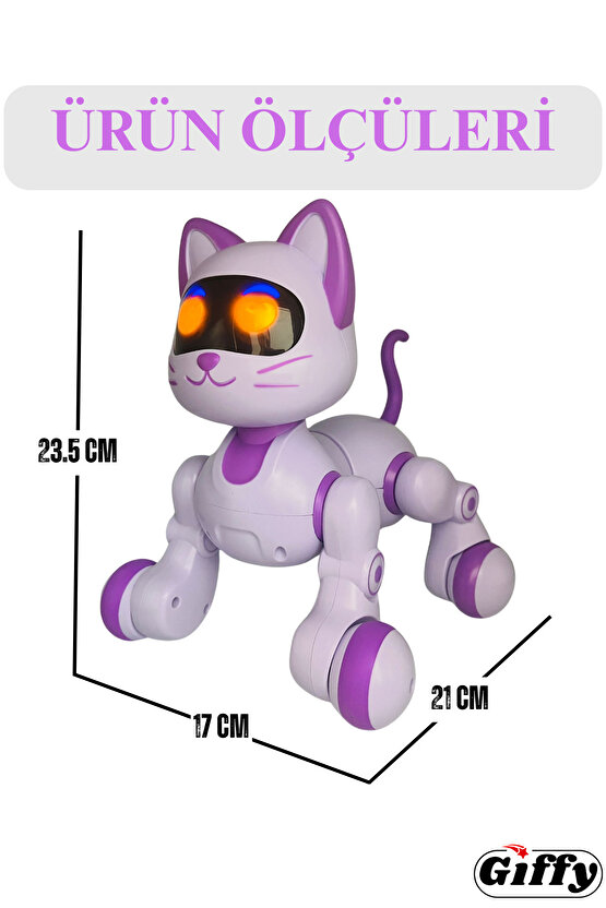 Oyuncak 30 Fonksiyonlu Uzaktan Kumandalı Şarjlı Sesli Işıklı Dokunma Algılama&Programlama Robot Kedi