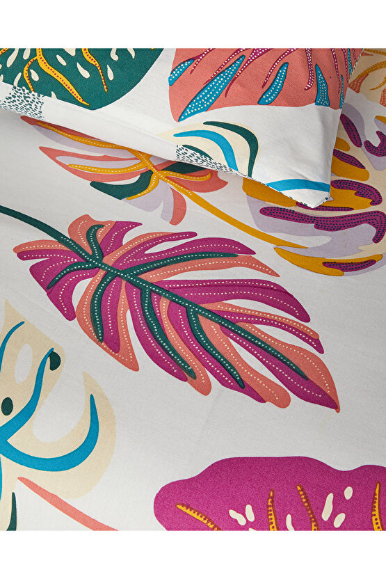 Leaf Jungle Tek Kişilik Nevresim Seti Fuşya