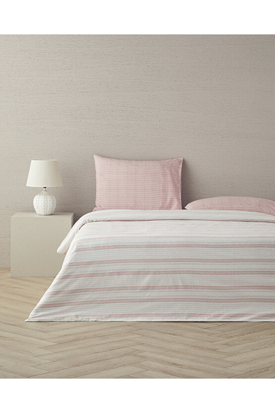 Floral Grid Pamuklu King Size Nevresim Seti Gül Kurusu