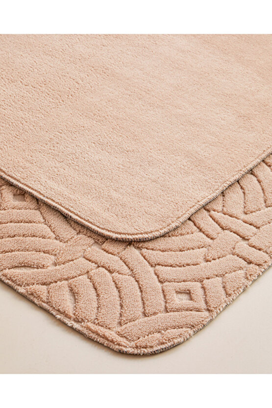 Wavelet Banyo Paspası Seti 60x100 cm + 50x60 cm Açık Bej