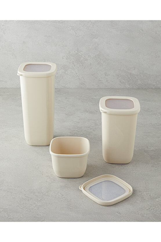 Novia Plastik 3lü Kavanoz 550 ml-1200 ml-1700 ml Krem