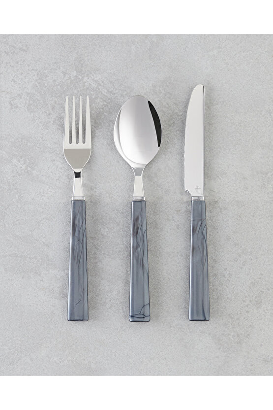 Diego Paslanmaz Çelik Çatal Kaşık Bıçak Takımı 18 Parça 6 Kişilik Siyah