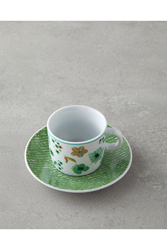 Dewy Porselen 4 Parça 2 Kişilik Kahve Fincan Takımı 80 ml Mavi-yeşil