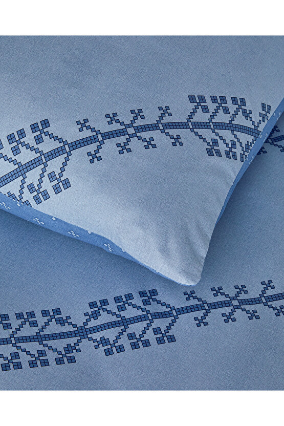 Etamine Line Pamuklu Tek Kişilik Nevresim Seti Mavi