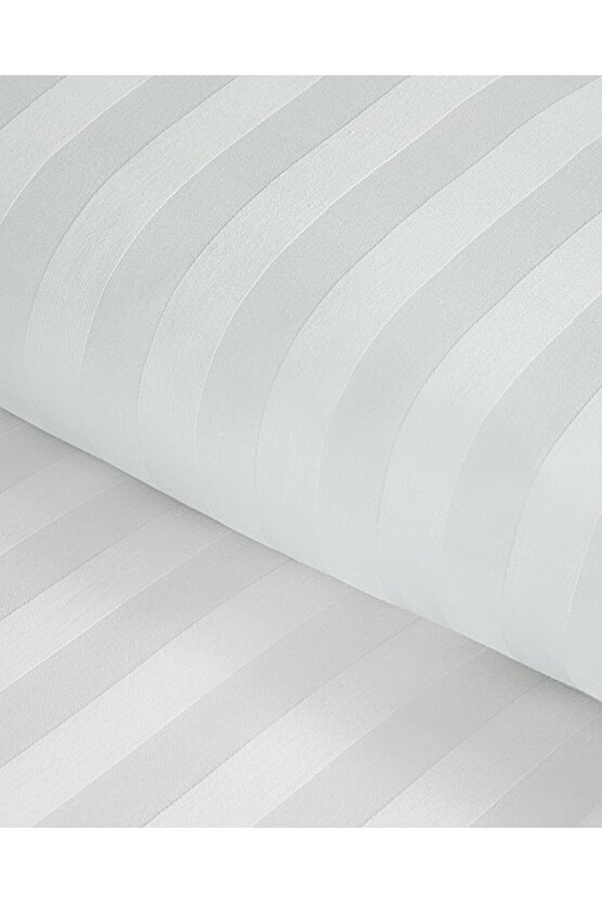 Brilliant Çizgili Pamuk Saten Kulaklı 2 li Yastık Kılıfı Beyaz 50 x 70 Whıte Collectıon