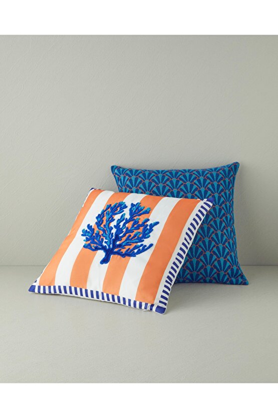 Corallo Punch Nakışlı Dekoratif Kırlent Lacivert-Turuncu