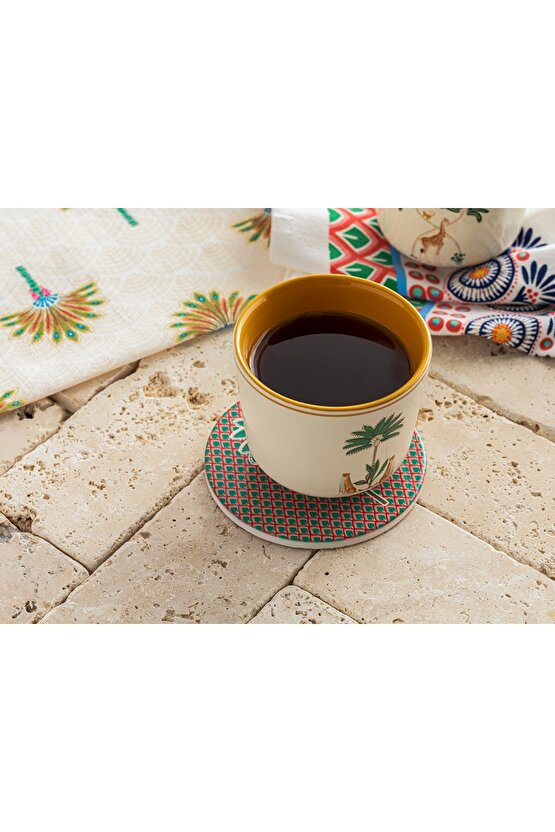 Exotic Palm Seramik Bardak Altlığı 10,8 Cm Pembe - Yeşil