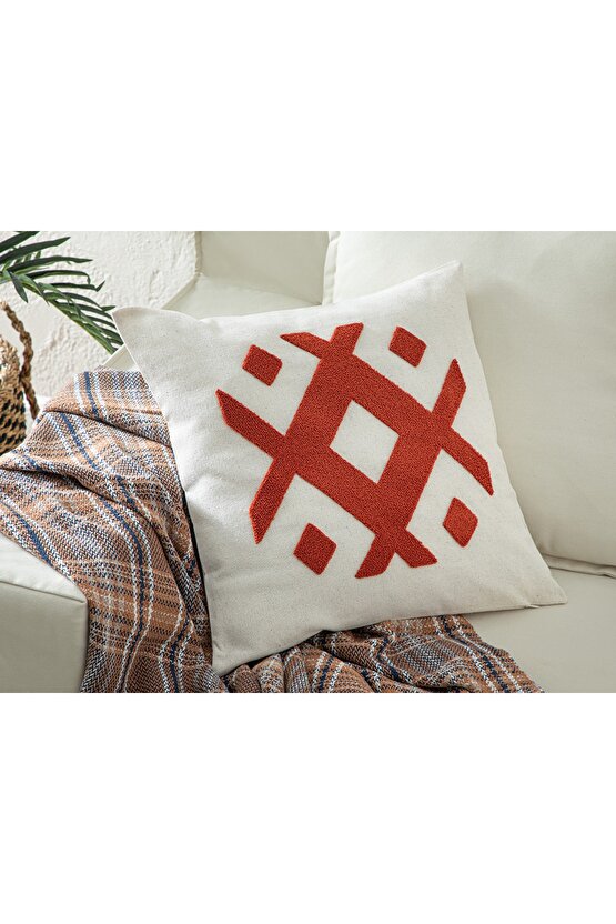 Roche Punch Nakışlı Kırlent Kılıfı 45x45 Cm Naturel