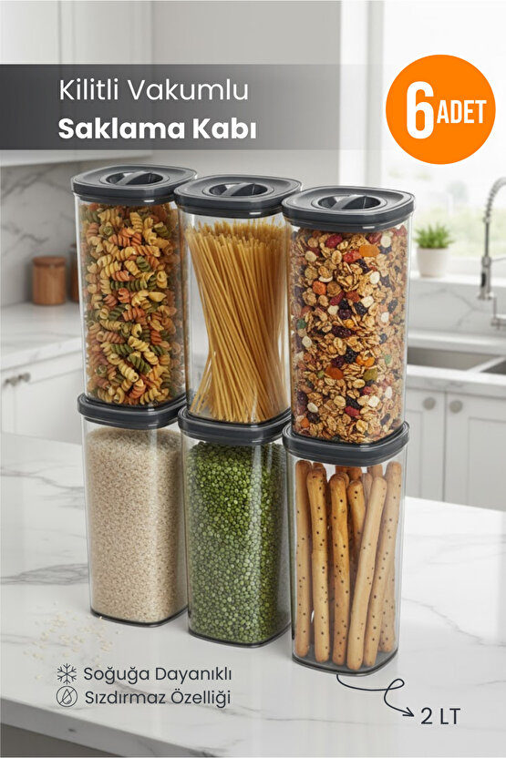 6lı Locko Kilitli Sızdırmaz Saklama Kabı Vakumlu Erzak Kabı 2L