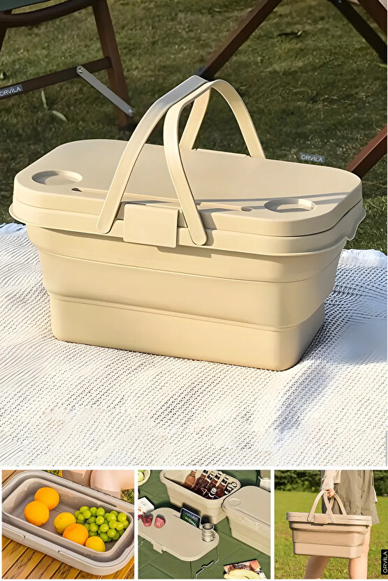 Katlanır Piknik Seti | Masalı Silikon Sepet Kamp Çantası