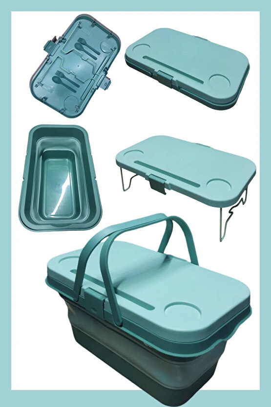 Katlanır Piknik Seti | Masalı Silikon Sepet Kamp Çantası