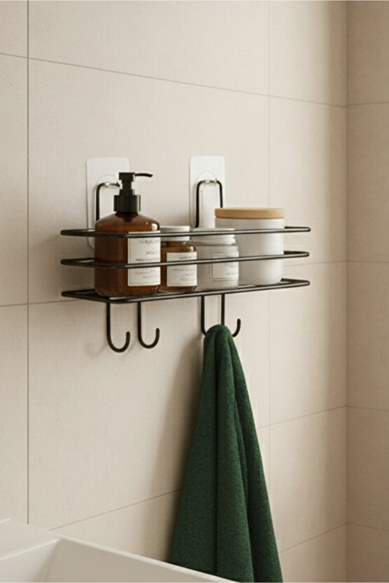 Kendinden Yapışkanlı Asılabilir Kancalı Banyo ve Mutfak Düzenleyici Organizer - Siyah