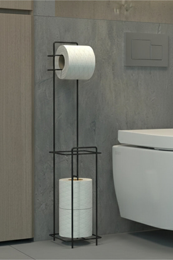 Yedek Hazneli Wc Tuvalet Kağıtlığı - Siyah Ferforje Metal Lüx Banyo Kağıtlık
