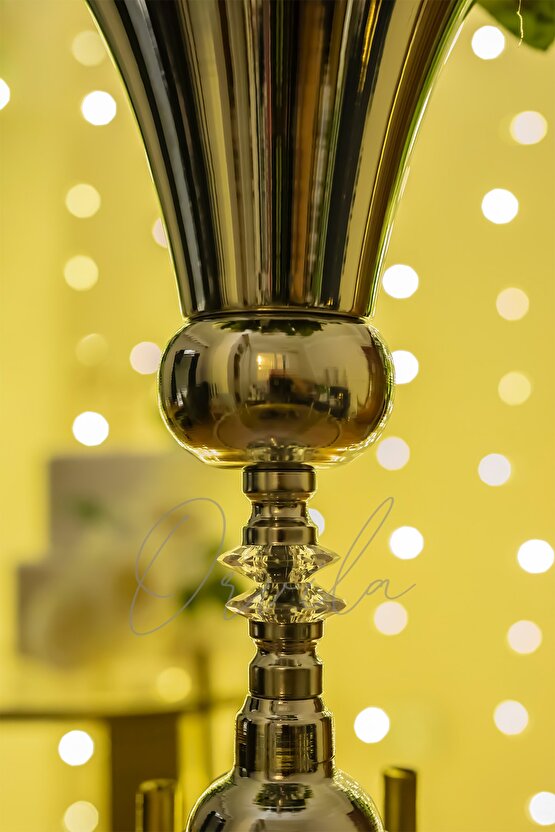 Dekoratif Gümüş Renk Taşlı Kupa Vazo Söz Nişan Düğün Konsept