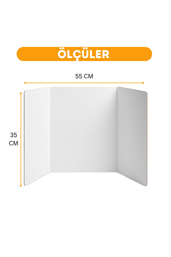 3lü Katlanabilir Proje Sunum Kartonu Standı A4 Hediyeli Kesilebilir Dayanıklı Ev Iş Ofis Okul 35x55
