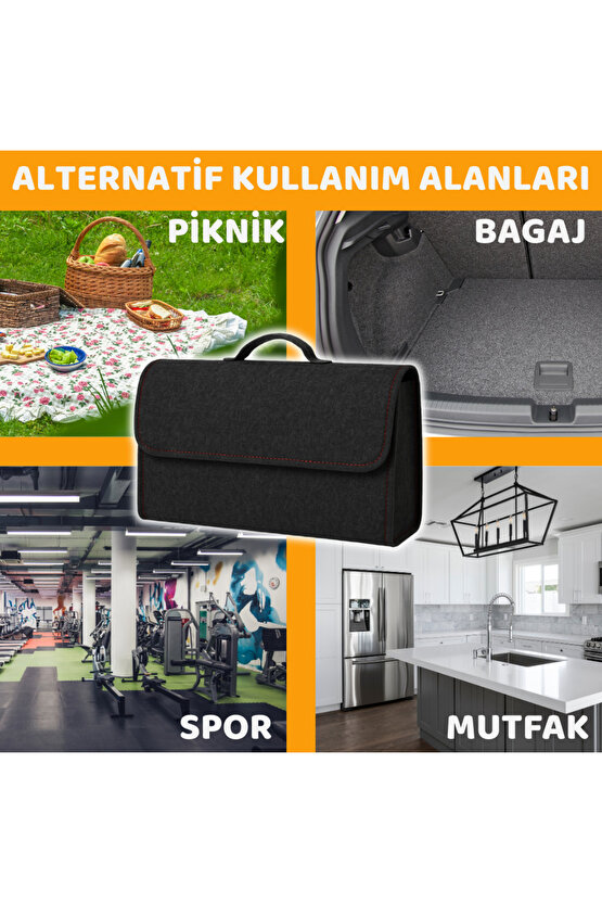 Beylini Premium Keçe Araç Bagaj Organizeri Suya Dayanıklı Pratik Taşınabilir Katlanabilir Antrasit