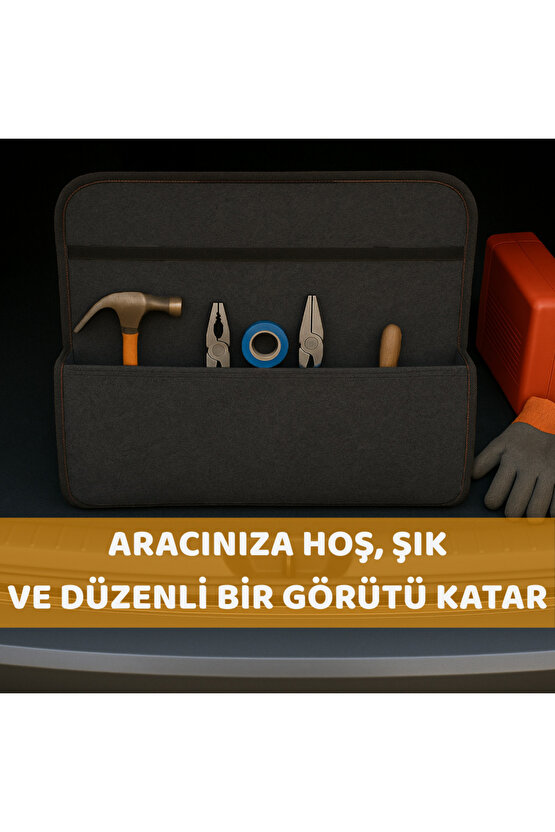 Beylini Premium Keçe Araç Bagaj Organizeri Suya Dayanıklı Pratik Taşınabilir Katlanabilir Antrasit
