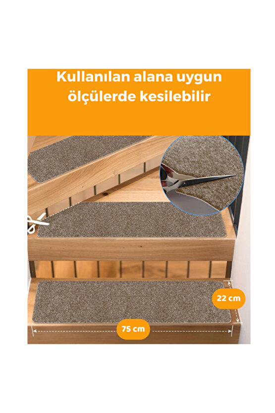 Merdiven Halısı Halıfleks Basamak Ve Merdiven Paspası Kaymaz Taban Devetüyü 20x75 Cm (5 ADET)
