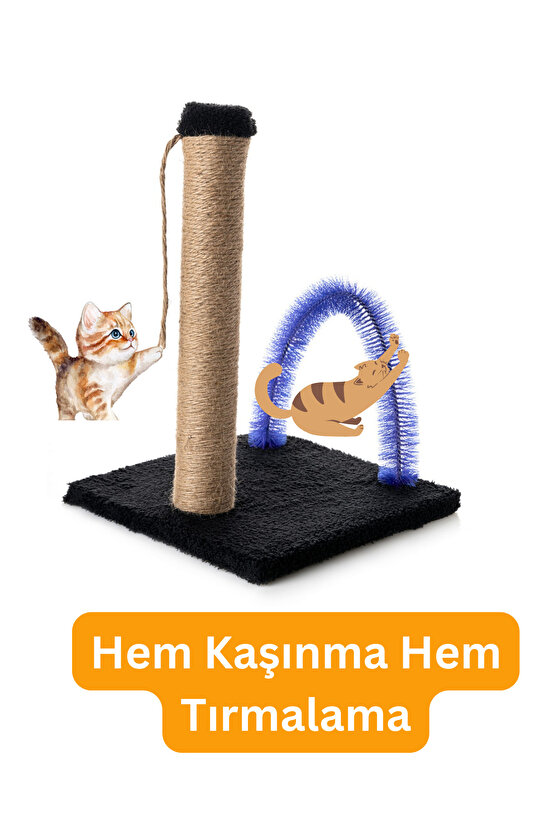 Kedi Tırmalama Tahtası Kedi Kaşınma Tahtası Peluş Kumaş Silinebilir Demonte 40cm Yükseklik (Siyah)